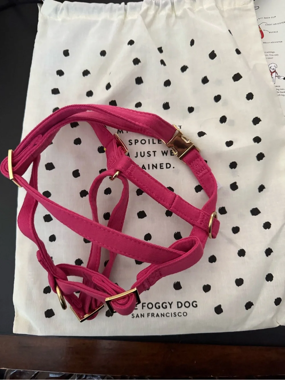 The Foggy Dog Fuchsia Adjustable No-Pull Harness with Gold Hardware NWOT